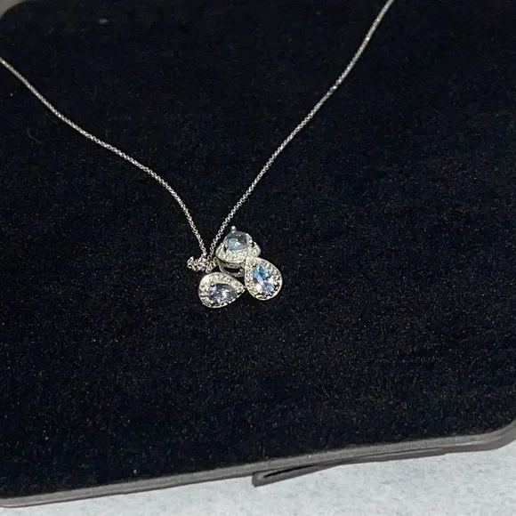 Blue Topaz,Diamonds & Silver Necklace w/Pendant & Pierced Earrings - Picture 9 of 14